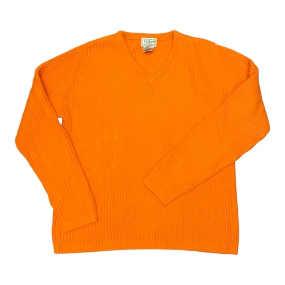 L.L. Bean Womens 100% Cotton Orange Vintage Fisherman Sweater Ribbed